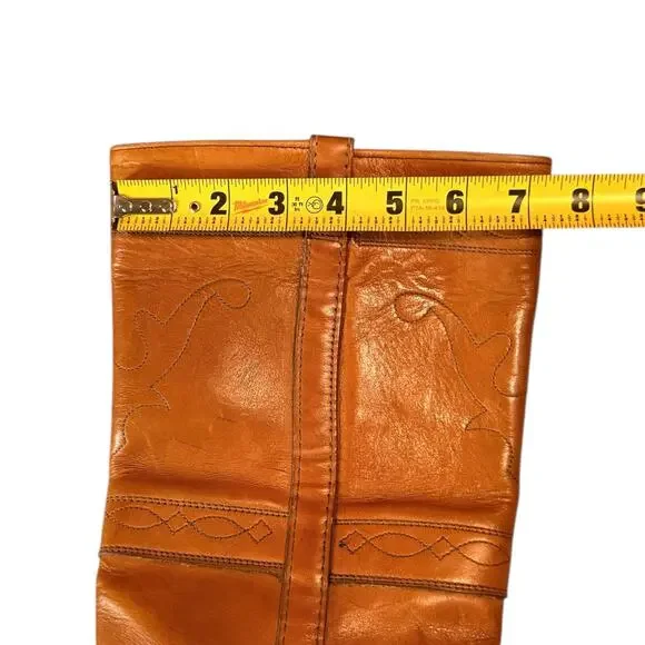 Vintage 70s Frye Campus Boots Womens Orange Leather Stitched High Shaft Sz 11D - Picture 10 of 12